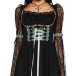 Current/Elliott NWOT Black Lace Dress with Green Accents Myths and Legends Photo 0