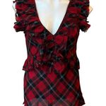 Denim & Supply Ralph Lauren  Red Tartan Plaid Ruffle Top Blouse Sleeveless, Sz M Photo 0