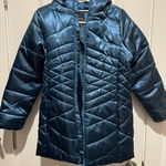 Teal blue down puffer jacket hooded coat Photo 0