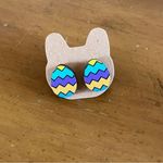 New Easter Egg Colorful Wood Stud Earrings Blue Yellow Purple Photo 3