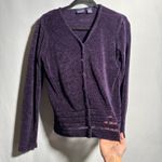 Hillard & Hanson VTG Hillard Hanson Purple Chenille Knit Cardigan Buttons Sheer Stripes V Neck L Photo 2
