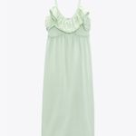 ZARA NWT LIME GREEN VOLUMINOUS LONG MIDI / MAXI DRESS EYELET WORK MEDIUM Photo 5