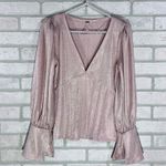 Free People Killer Queen Metallic Blush V-Neck Blouse Size S Photo 4