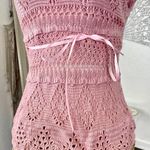 it's our time Early 2000's Whimsical Coquette Baby Pink Short Sleeve Crochet Babydoll Top S M Photo 2