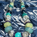 Chunky New York & Company Beaded Necklace Teal Blue Green & Clear Beads 24" NY Photo 0