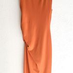 Evereve Zoe Strong Shoulder Orange Stretch Midi Dress Sz Small Photo 0