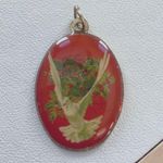 Vintage Brass Oval Pendant With White Dove & Holly Design Photo 0