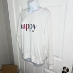 Red Dress Boutique Z Supply Happy Graphic Print Sweatshirt Ivory White Crew Neck Lightweight M Photo 4