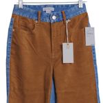 Good American Womens Icon Mixed Media Jeans Blue Brown Denim Faux Suede 00 New Photo 1