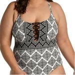 La Blanca Swimsuit Size 18W Oasis Strappy One Piece Mio NWT Paisley B&W Plus Photo 0