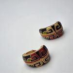 Diane Von Furstenberg Vintage Diane Von Furstenburg Blue, Red, Green, & Cream Enamel Clip-On Earrings Photo 3