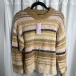 Wild Fable Striped Beige and Pink Women's Size XS Sweater Fuzzy Crew Neck NWT Photo 0