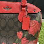 Coach Canvas Mini Bennett Brown Rose Floral Red Photo 1