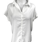 Quince  Women's White Short Sleeve Collared Button Down Blouse Shirt Top Size M Photo 0