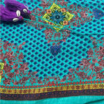 HEMANT & NANDITA Turquoise Floral Boho Chic Silk Tunic Mini Dress Medium Blue Photo 10