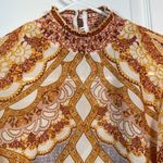 Bohme  High Neck Puff Sleeve Glamourous Gold Elegant Blouse Small EUC #0985 Photo 4