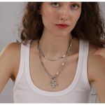 Chunky Link Chain Cross Pendant Necklace Silver Plated Jewelry Photo 5
