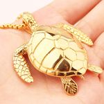 Large Gold Sea Turtle Pendant Necklace Stainless Steel Big Jewelry Men, Womans Photo 0