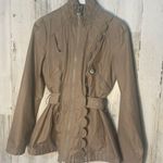 Betsey Johnson  Khaki Tan Scalloped Tie Back Zip Up Jacket- size S Photo 9