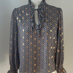 Jade Green/Gold/Lavender Geometric Patterned Blouse sz S Gold Photo 0