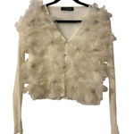 RICH RADI QS Diamond Mesh Floral Cream Cardigan Large Sheer Feminine Luxury Glam Photo 0