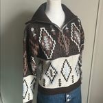 By Design Miranda Quarter Zip Southwestern Print Wide Ribbed Collar Sweater Brown Photo 2