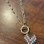 Goldtone paperclip chain multi color heart charm Photo 0