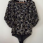 Free People Intimately Dessa Bodysuit Floral Printed Pintuck Black Top Size L Photo 1