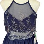 Social Code navy and silver sparkle halter illusion dress lined size 0 Blue Photo 4