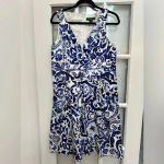 Ralph Lauren Lauren  Paisley Floral Blue & White Sleeveless Shift Dress Size 14 Photo 12