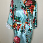 NTM: Mei Ye Si Da Kimono Style Short Blue & Roses Floral Print Robe Size OS Photo 0