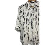 Boho Chic Linen Abstract Print Button Down Shirt Black White Women Size Medium Photo 3