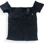 Hollister Edgy Smocked Cropped Off Shoulder Shirt Medium Grunge Minimalist Rock Photo 0