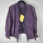 Dialogue NEW Jacket Womens Large Purple Suede Leather Fringe Open Lined Western Photo 0