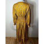 Outerknown  Womens Midi Dress Mustard Yellow Floral Smocked Waist Boho Tiered MED Photo 5