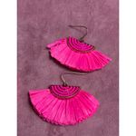 2 Pairs Hot Pink Neon Beaded Fringe Straw Boho Dangle Earrings Costume Jewelry Photo 2