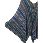 Missoni Zigzag Wool Blend Poncho Cape Blue Green Grey Fringe Italy Womens OS Photo 1