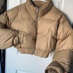 Shown Cropped Puffer Jacket Tan Photo 0