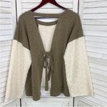 POL ‎ Open Tie Back Sweater Bell Sleeve Color Block Brown Cream Large Photo 8