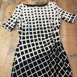 Anne Klein | Cream Black Geometric Career Wear Rouched Short Sleeve Dress Sz 6 Photo 3