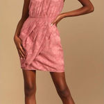 Lulus NEW Chic Demeanor Rusty Rose Floral Jacquard Halter Mini Dress Size L Photo 0