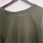 Nine Britton Top Waffle Knit Olive Green 3/4 Sleeve Tie Front Crewneck Neutral Photo 4