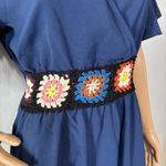Navy Blue Boho Cottagecore Crochet Granny Square Knee Length Dress Size S Photo 1