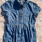 Vintage Denim Embroidered Maxi Dress Pearl Buttons Size 7/8 Size M Photo 3