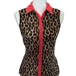 Ali & Kris Button Down Sleeveless Leopard Animal Print Sheer Blouse Size Small Photo 0