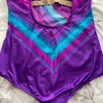 Maxine of Hollywood Vintage One Piece Purple Blue Pink Striped Swimsuit, size M Photo 13