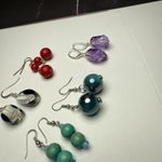 Dangle Drop Pierced Earrings Lot Of 5 Silver Tone Bead Beaded Wood Glass Etc Photo 7