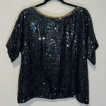 Vintage 80s Cee Cee All Over Sequin Floral Daisy Black Top E18 Size M Photo 1