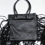 Corporate Goth Black Faux Leather Handbag Shoulder Bag Sueded Tassel Detailing Photo 3