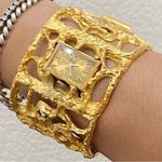Trifari Vintage  Jon Bailey Sculptured Goldtone Wide Cuff Wind Up Watch Bracelet Photo 1